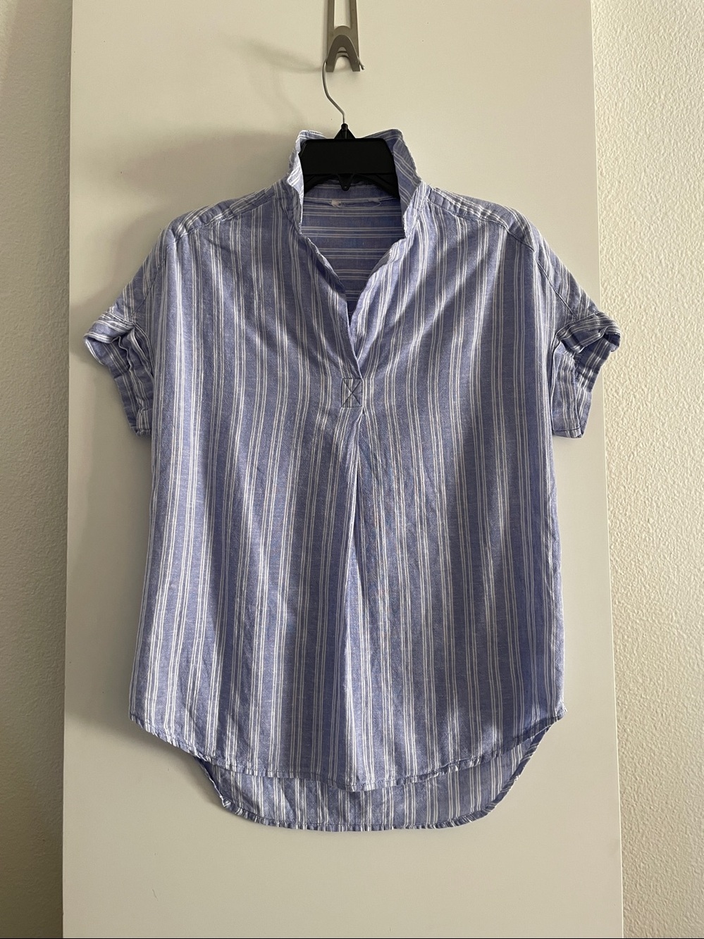 Soft blue Linen Cotton Pullover Shirt Tunic Top Casual Coastal